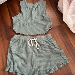 SHEIN Sage Ribbed Pajama Set